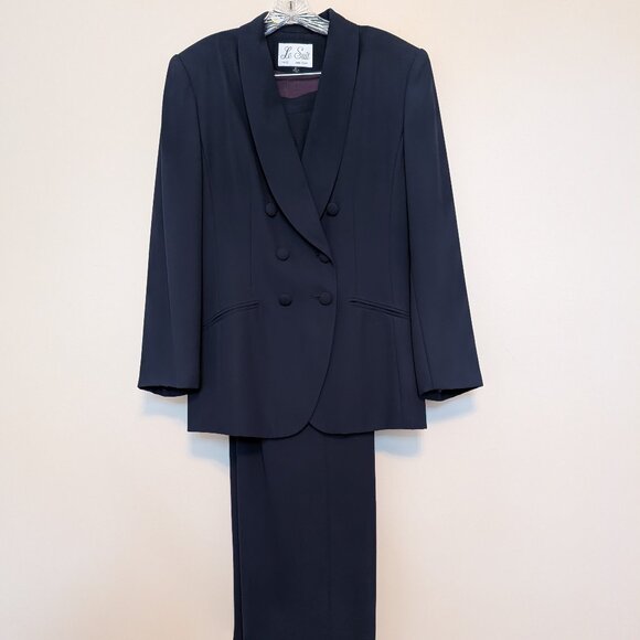 VINTAGE Le Suit Paris New York navy blue pant suit 1990s EUC 12 - Picture 1 of 16